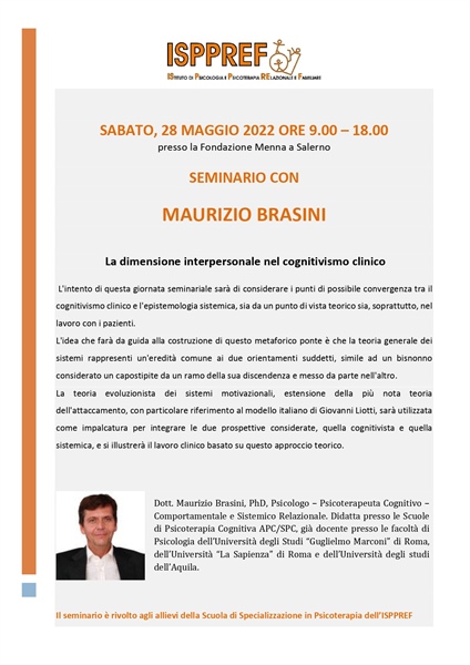 "La dimensione interpersonale nel cognitivismo clinico" dott. Maurizio Brasini 28/05/2022