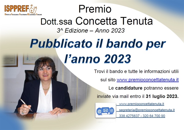 Premio Concetta Tenuta 2023: borsa di studio per l'iscrizione alla Scuola di Psicoterapia  dell'ISPPREF Salerno