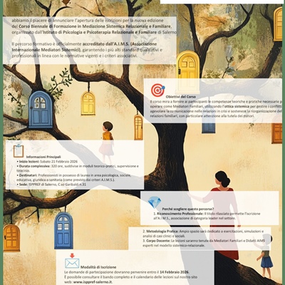 Corso Biennale di Formazione in Mediazione Sistemica Relazionale e Familiare 21.02.2026